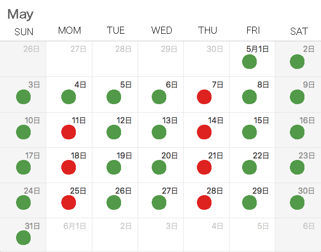#### Business day calendar
